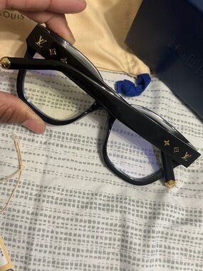 Louis Vuitton Black Men’s Square Optical Glasses with Gold LV Accents